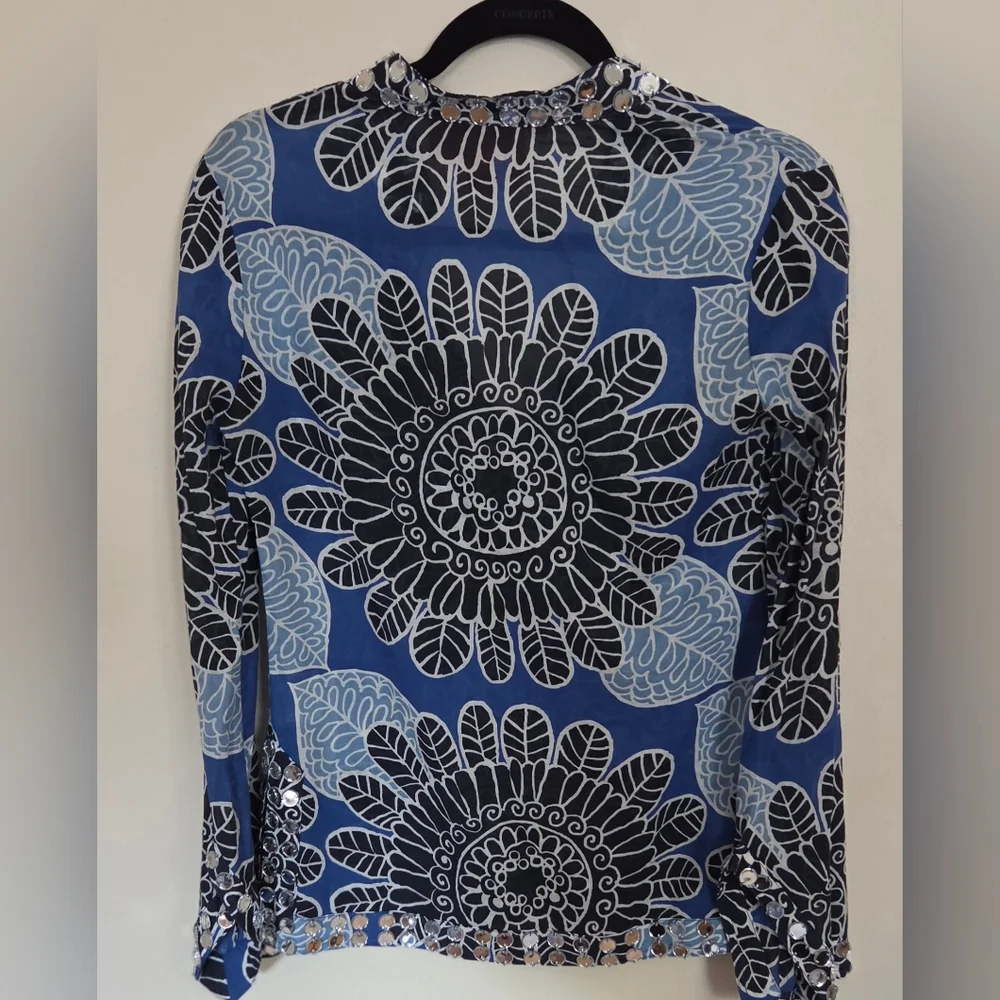 Tory Burch Stephanie Tunic with Mirror Embellished Top Size 0 Navy Tuscan